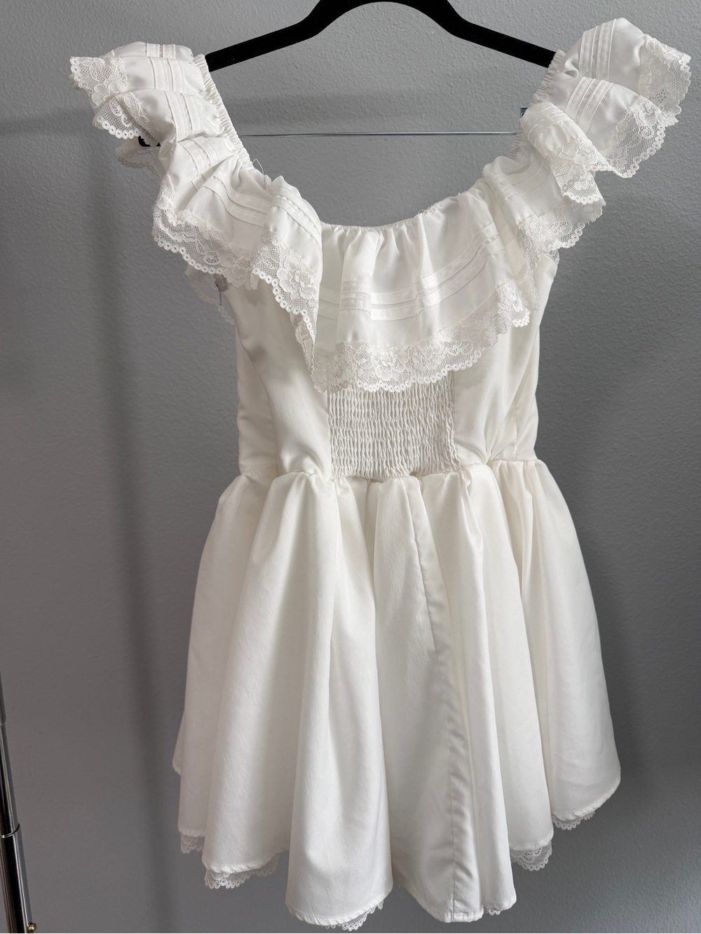 White Ruffled Off-Shoulder  Dress - Picture 4 of 4